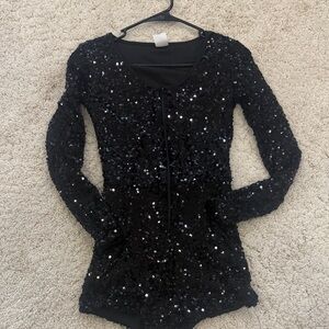 Black Sequin Long Sleeve Bodysuit